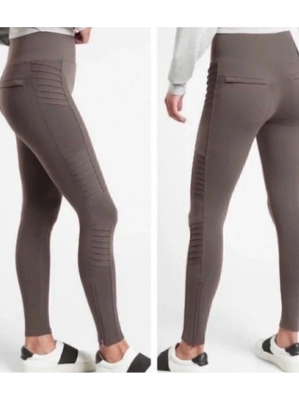 Athleta Delancey Gleam Moto Tight Legging Small Taupe Faux Leather